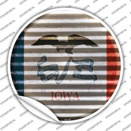 Iowa Flag Corrugated Novelty Circle Sticker Decal Small