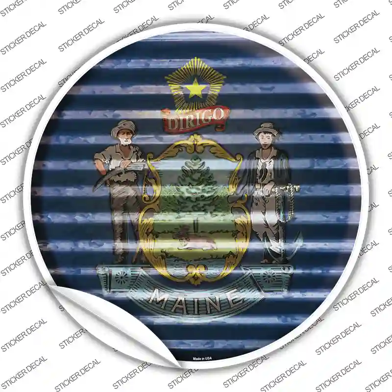 Maine Flag Corrugated Novelty Circle Sticker Decal Small