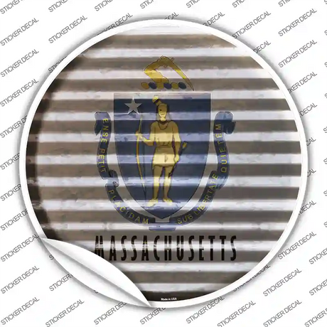 Massachusetts Flag Corrugated Novelty Circle Sticker Decal Small