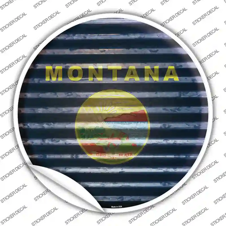 Montana Flag Corrugated Novelty Circle Sticker Decal Small