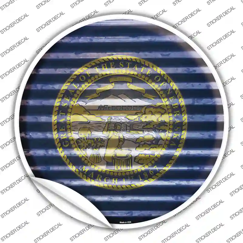 Nebraska Flag Corrugated Novelty Circle Sticker Decal Small