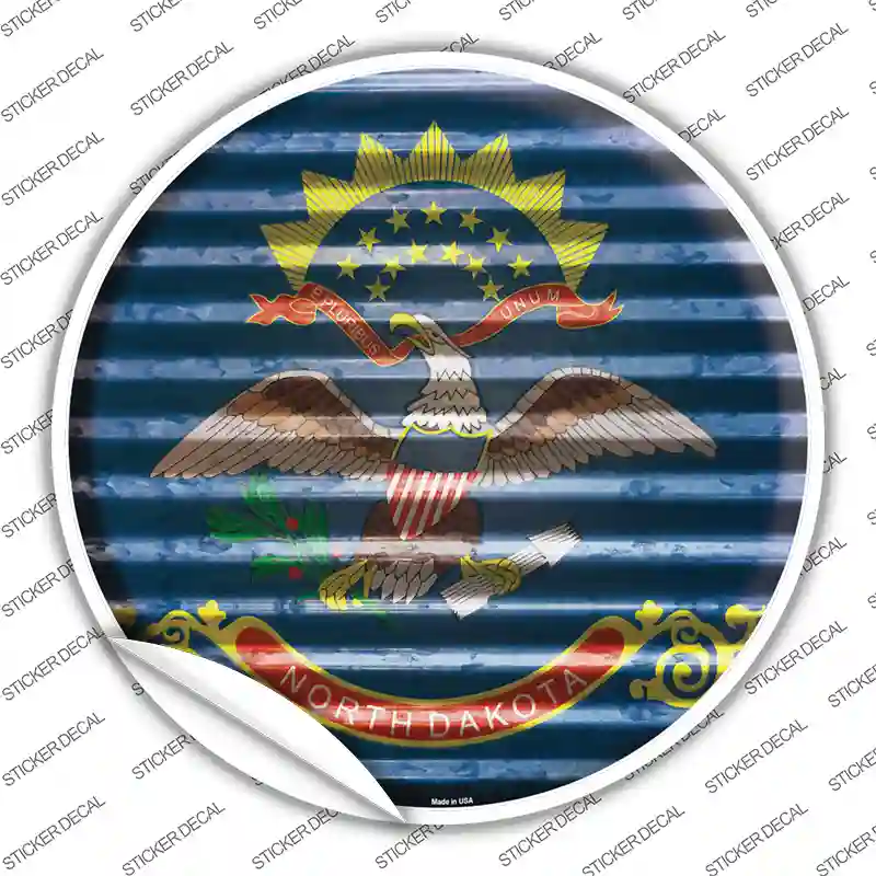 North Dakota Flag Corrugated Novelty Circle Sticker Decal