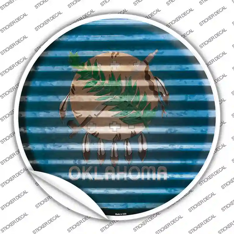 Oklahoma Flag Corrugated Novelty Circle Sticker Decal Small