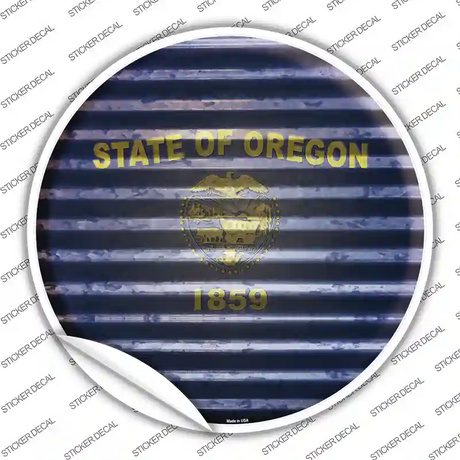 Oregon Flag Corrugated Novelty Circle Sticker Decal Small