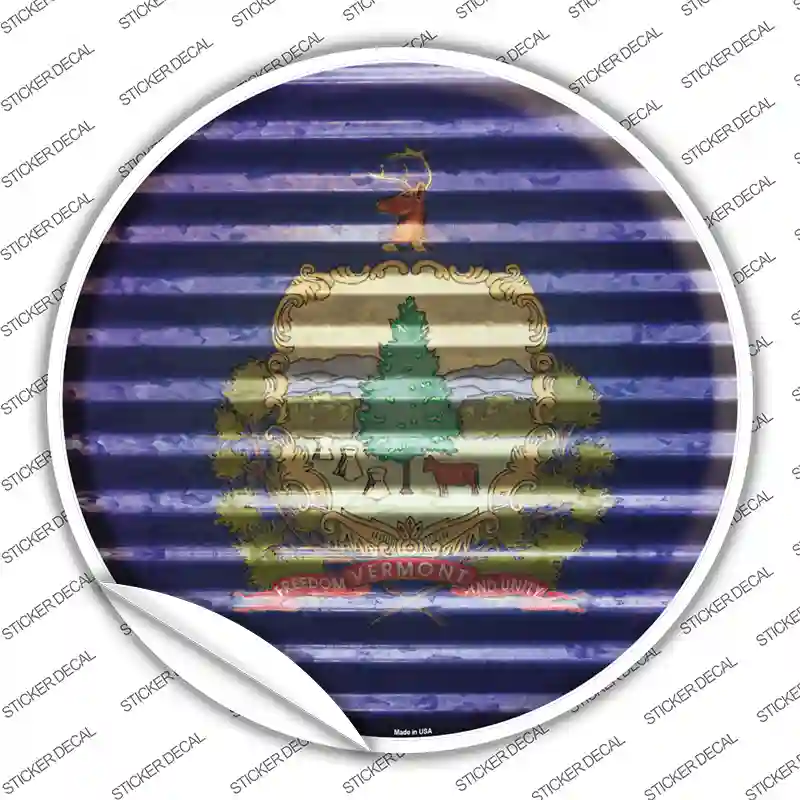 Vermont Flag Corrugated Novelty Circle Sticker Decal Small