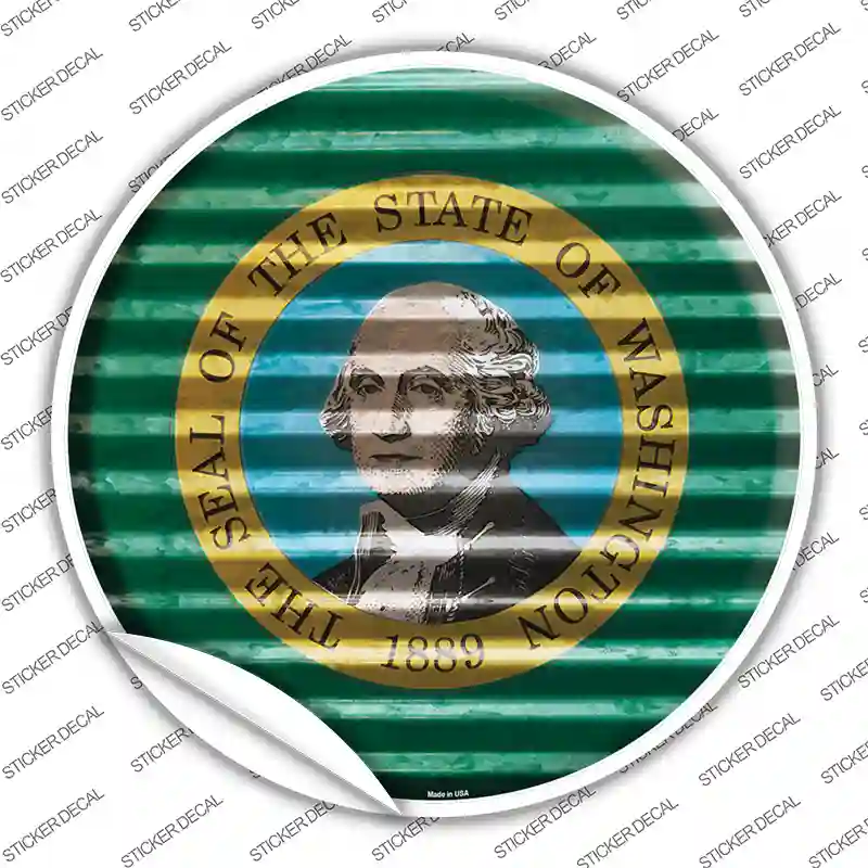 Washington Flag Corrugated Novelty Circle Sticker Decal Small