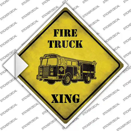 Fire Truck Xing Novelty Diamond Sticker Decal Small