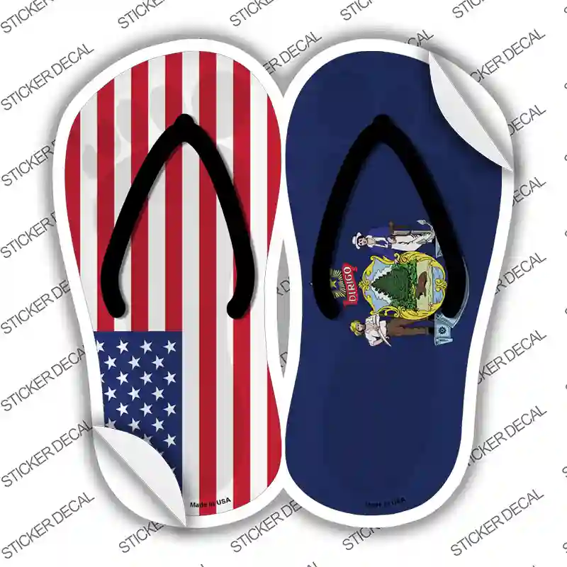 USA|Maine Flag Novelty Flip Flops Sticker Decal Small