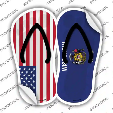 USA|Wisconsin Flag Novelty Flip Flops Sticker Decal Small