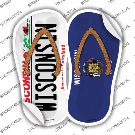 Wisconsin|WI Flag Novelty Flip Flops Sticker Decal Small