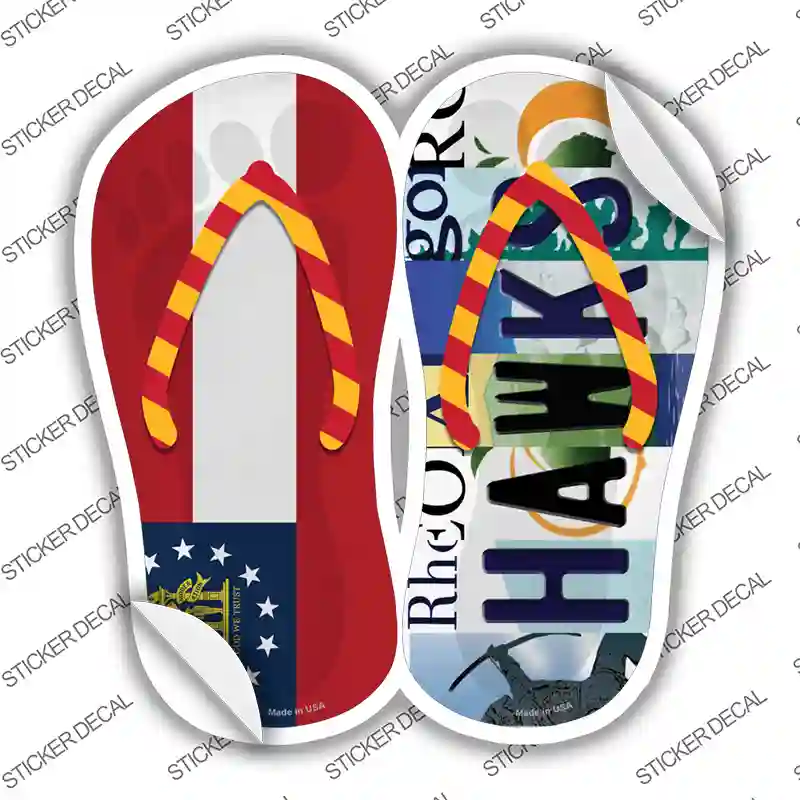 GA Flag|Hawks Strip Art Novelty Flip Flops Sticker Decal Small