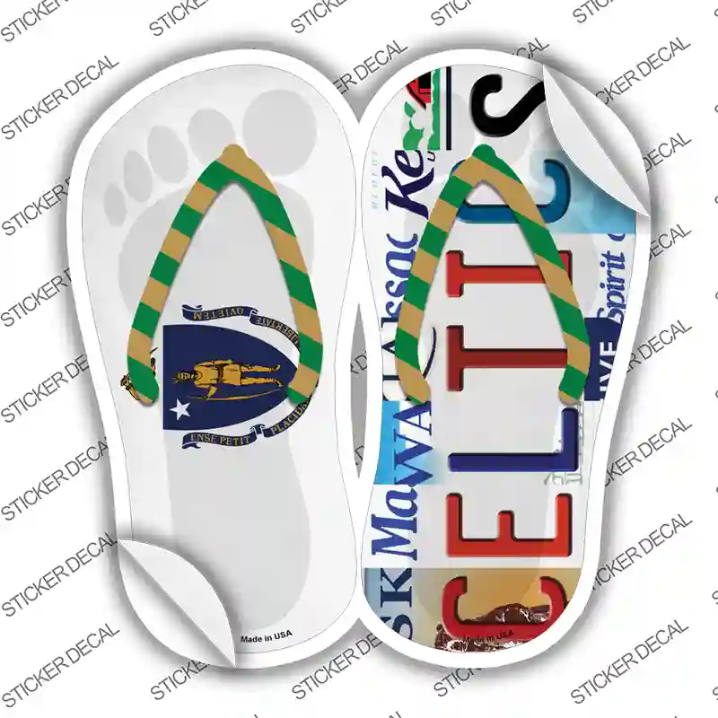 MA Flag|Celtics Strip Art Novelty Flip Flops Sticker Decal Small