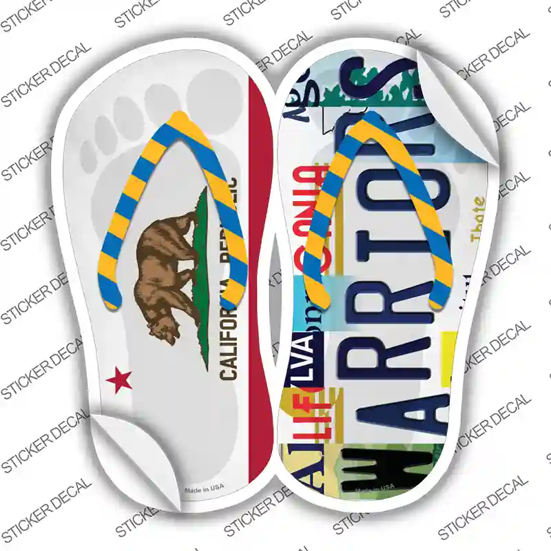 CA Flag|Warriors Strip Art Novelty Flip Flops Sticker Decal Small