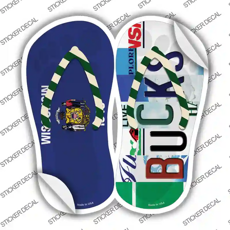 WI Flag|Bucks Strip Art Novelty Flip Flops Sticker Decal Small