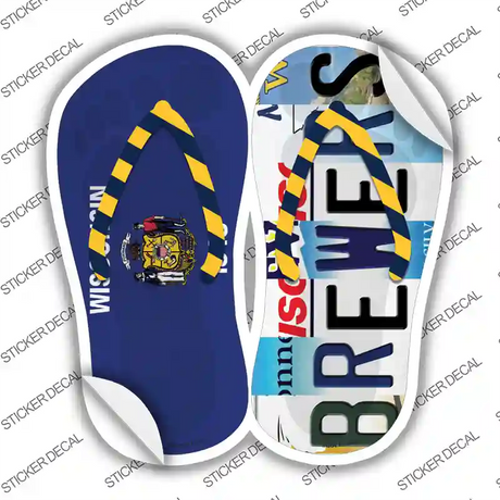 WI Flag|Brewers Strip Art Novelty Flip Flops Sticker Decal Small