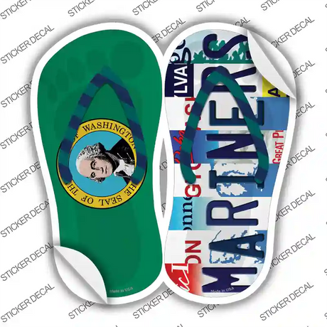 WA Flag|Mariners Strip Art Novelty Flip Flops Sticker Decal Small