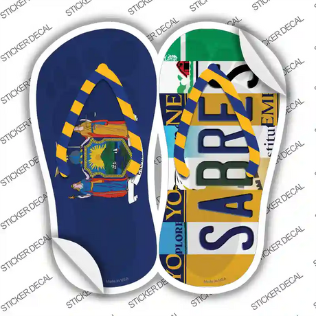 NY Flag|Sabres Strip Art Novelty Flip Flops Sticker Decal Small