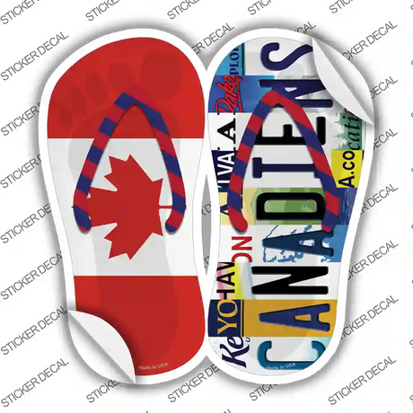 CAN Flag|Canadiens Strip Art Novelty Flip Flops Sticker Decal Small