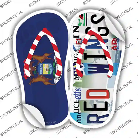 MI Flag|Red Wings Strip Art Novelty Flip Flops Sticker Decal Small