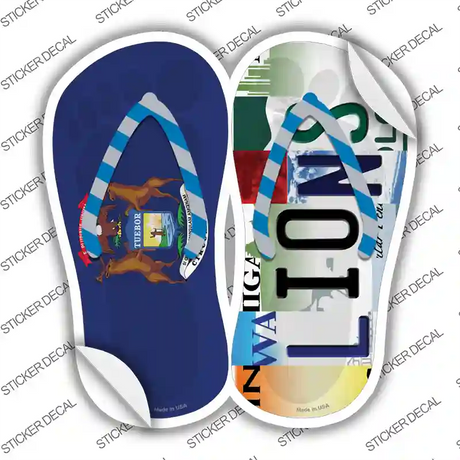 MI Flag|Lions Strip Art Novelty Flip Flops Sticker Decal Small