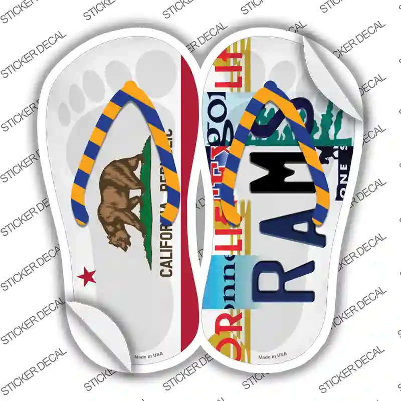 CA Flag|Rams Strip Art Novelty Flip Flops Sticker Decal Small