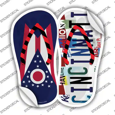 OH Flag|Cincinnati Strip Art Novelty Flip Flops Sticker Decal Small