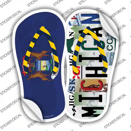 MI Flag|Michigan Strip Art Novelty Flip Flops Sticker Decal Small