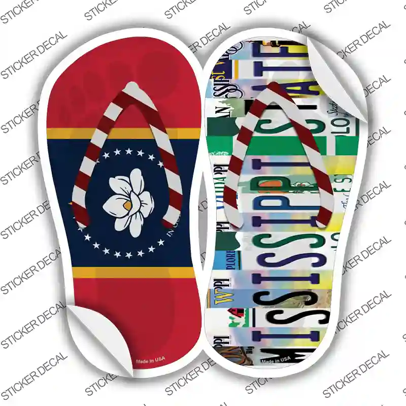 MS Flag|Mississippi State Strip Art Novelty Flip Flops Sticker Decal Small