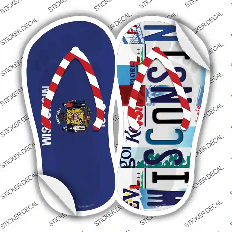 WI Flag|Wisconsin Strip Art Novelty Flip Flops Sticker Decal Small