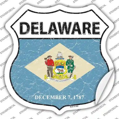 Delaware Flag Novelty Highway Shield Sticker Decal