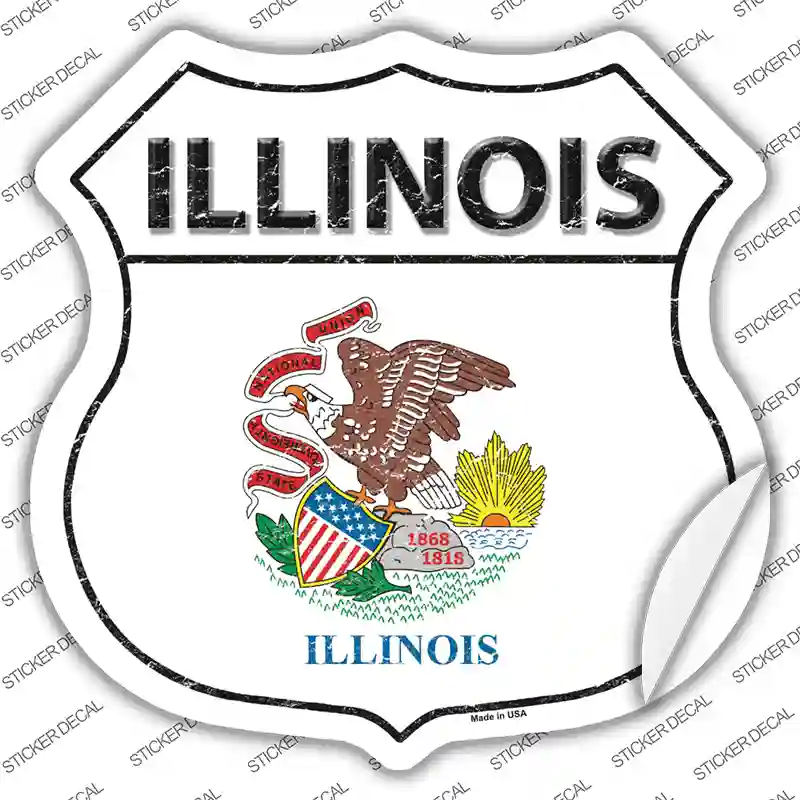 Illinois Flag Novelty Highway Shield Sticker Decal Small