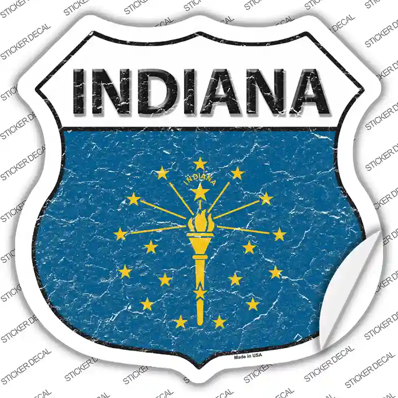 Indiana Flag Novelty Highway Shield Sticker Decal Small