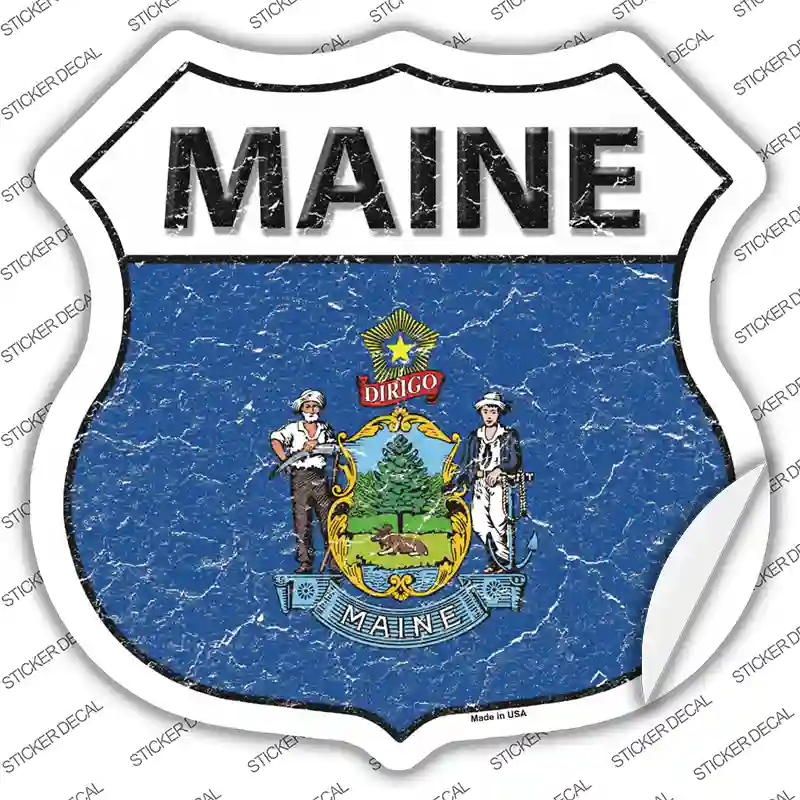 Maine Flag Novelty Highway Shield Sticker Decal Small