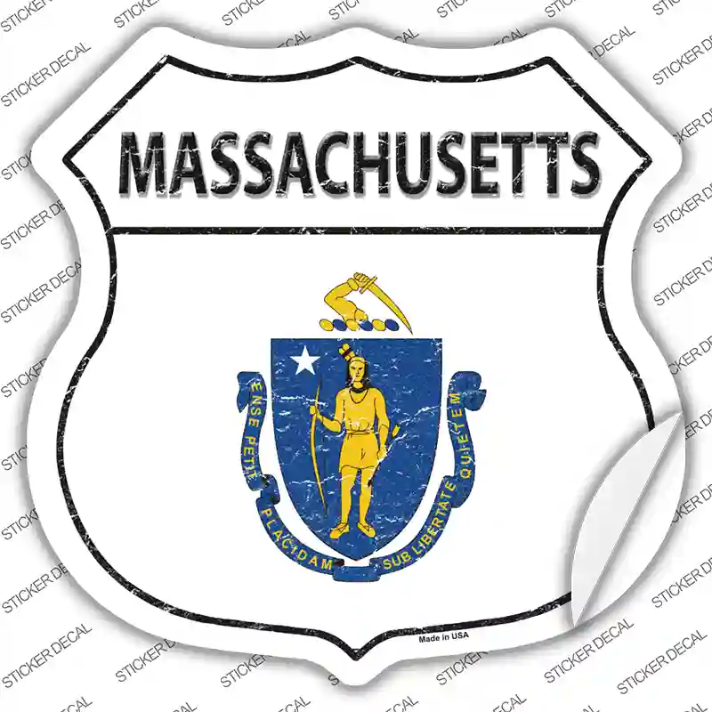 Massachusetts Flag Novelty Highway Shield Sticker Decal Small