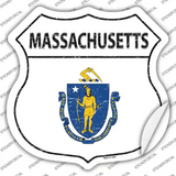 Massachusetts Flag Novelty Highway Shield Sticker Decal Small