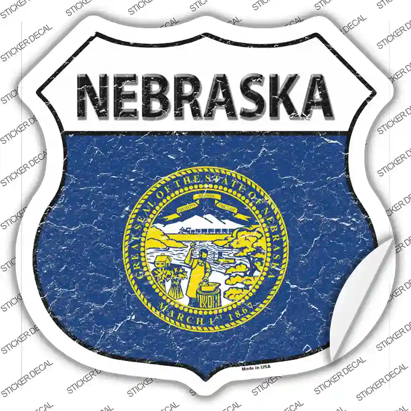 Nebraska Flag Novelty Highway Shield Sticker Decal Small