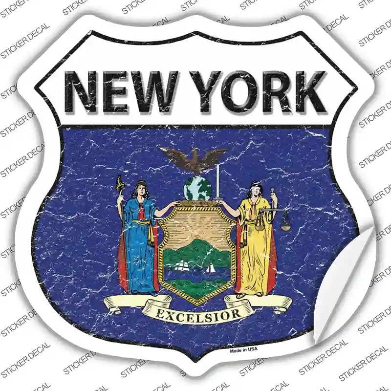 New York Flag Novelty Highway Shield Sticker Decal Small