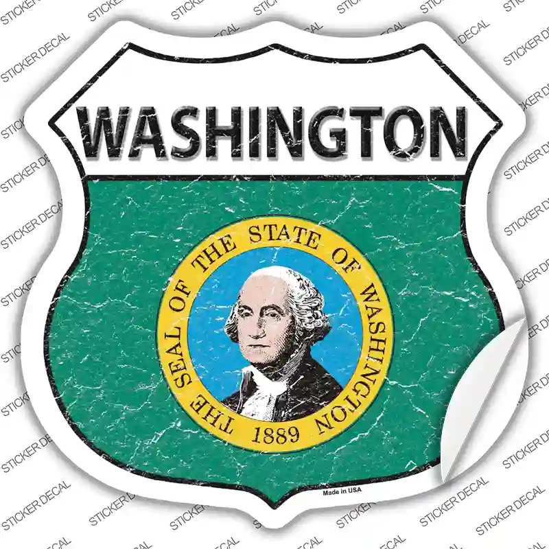 Washington Flag Novelty Highway Shield Sticker Decal Small