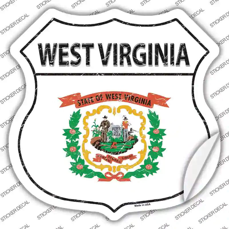 West Virginia Flag Novelty Highway Shield Sticker Decal Small