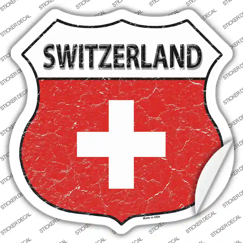 Switzerland Flag Novelty Highway Shield Sticker Decal | Smart Blonde