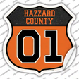 Hazzard 01 Orange Novelty Highway Shield Sticker Decal Small