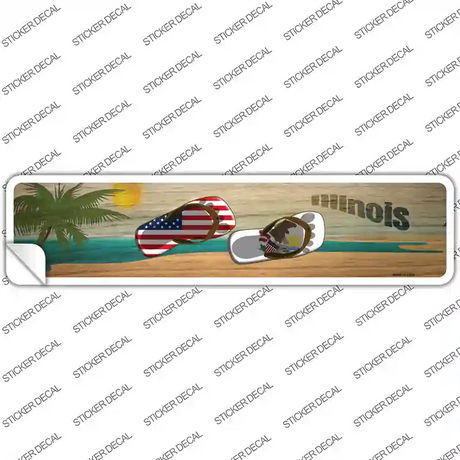 Illinois and US Flag Novelty Narrow Sticker Decal Small