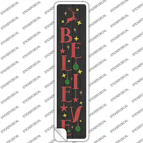 Believe Reindeer Black Novelty Narrow Sticker Decal Small