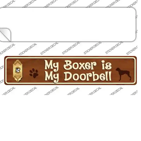 Boxer Is Doorbell Novelty Narrow Sticker Decal Small