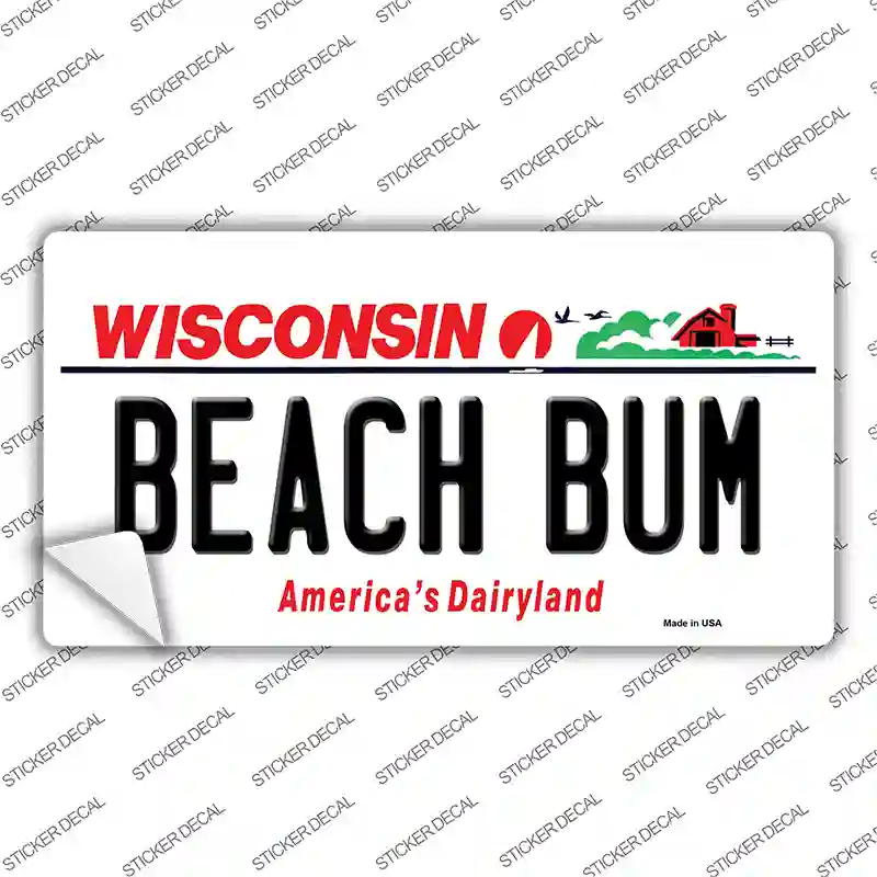 Beach Bum Wisconsin Novelty Sticker Decal Small