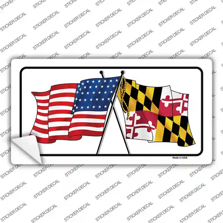 Maryland Crossed US Flag Novelty Sticker Decal Small