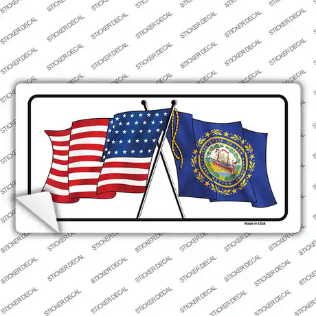 New Hampshire Crossed US Flag Novelty Sticker Decal