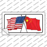 China Crossed US Flag Novelty Sticker Decal