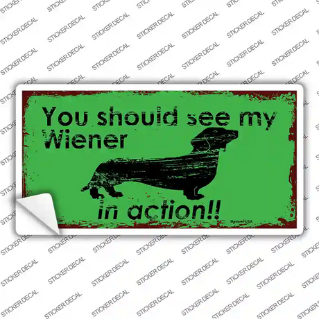 Wiener In Action Novelty Sticker Decal Small