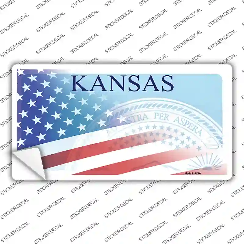 Kansas with American Flag Novelty Sticker Decal Small